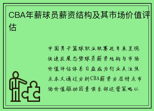 CBA年薪球员薪资结构及其市场价值评估